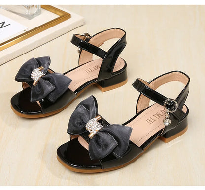 Girls Princess Sandals Summer Kids Low Heels Fashion Party Dress Beach Shoes Outdoor Causal Sandals Children Soft Sole with Bow