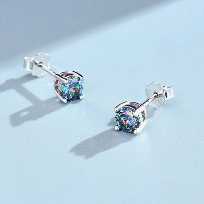 4-claw Real Moissanite Stud Earrings for Women 925 Sterling Silver Earring White Pink Red Green Color Diamond EarringCertified