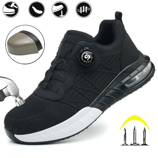 Men's Steel Toe Safety Shoes Anti Smash & Anti Puncture  Lightweight Work Fashionable And Durable Buttoned Safety Shoes Boots
