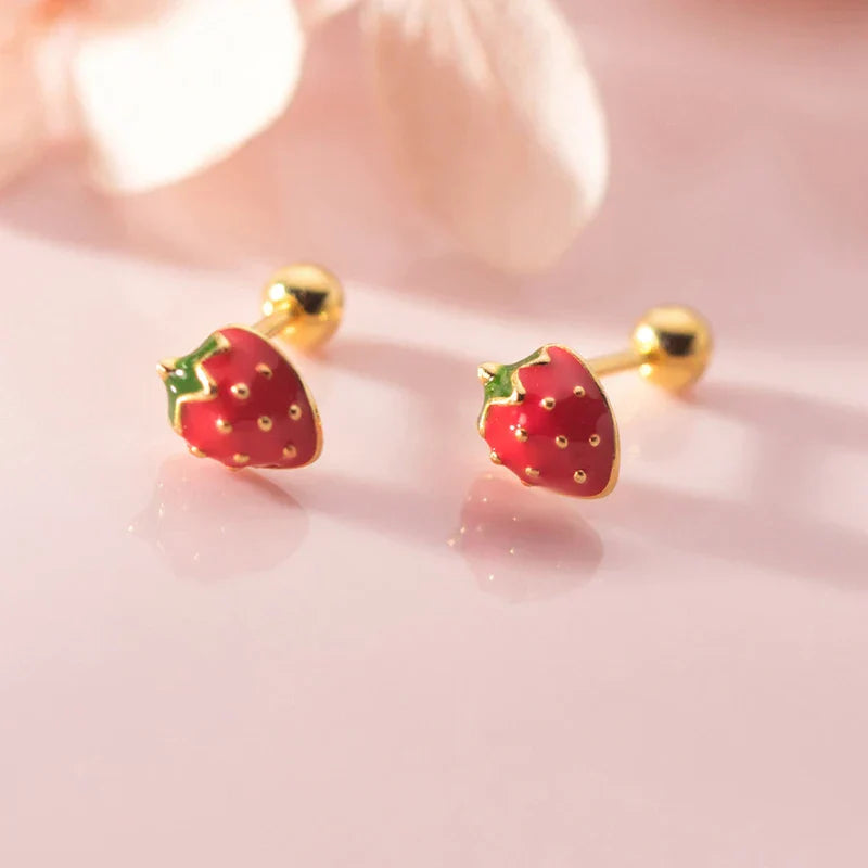 Real 925 Sterling Silver Mushroom Piercing Screw Ball Stud Earrings for Women Minimalist Fine Jewelry Plant Accessories