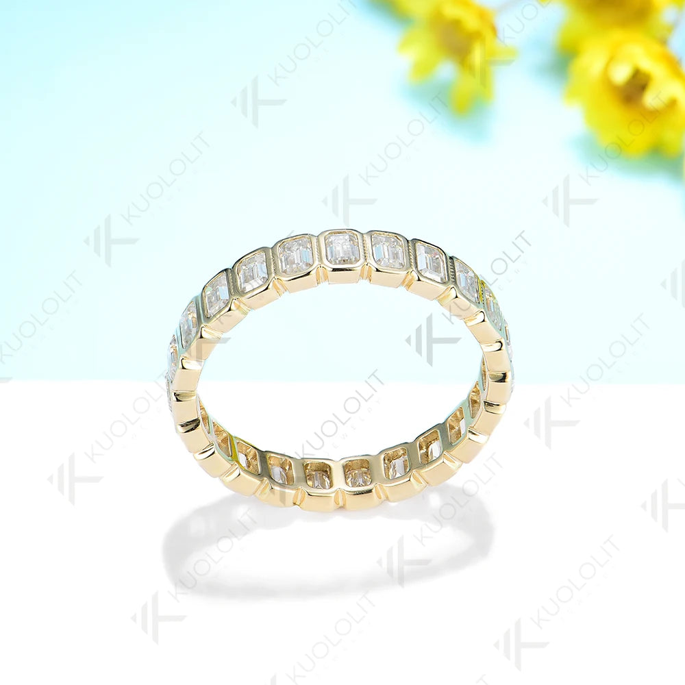 3.5CTW Emerald Cut Moissanite Ring for Men Women PT950 Soild 14K 10K Yellow Gold Silver Band Ring for Wedding Christmas