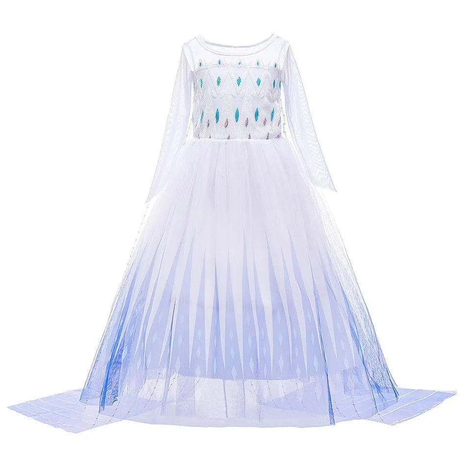 Children Princess Fancy Costume Elsa Party Carnival White Dress Up for Girl Christmas Birthday Cosplay Belle Snowflake Vestidoes