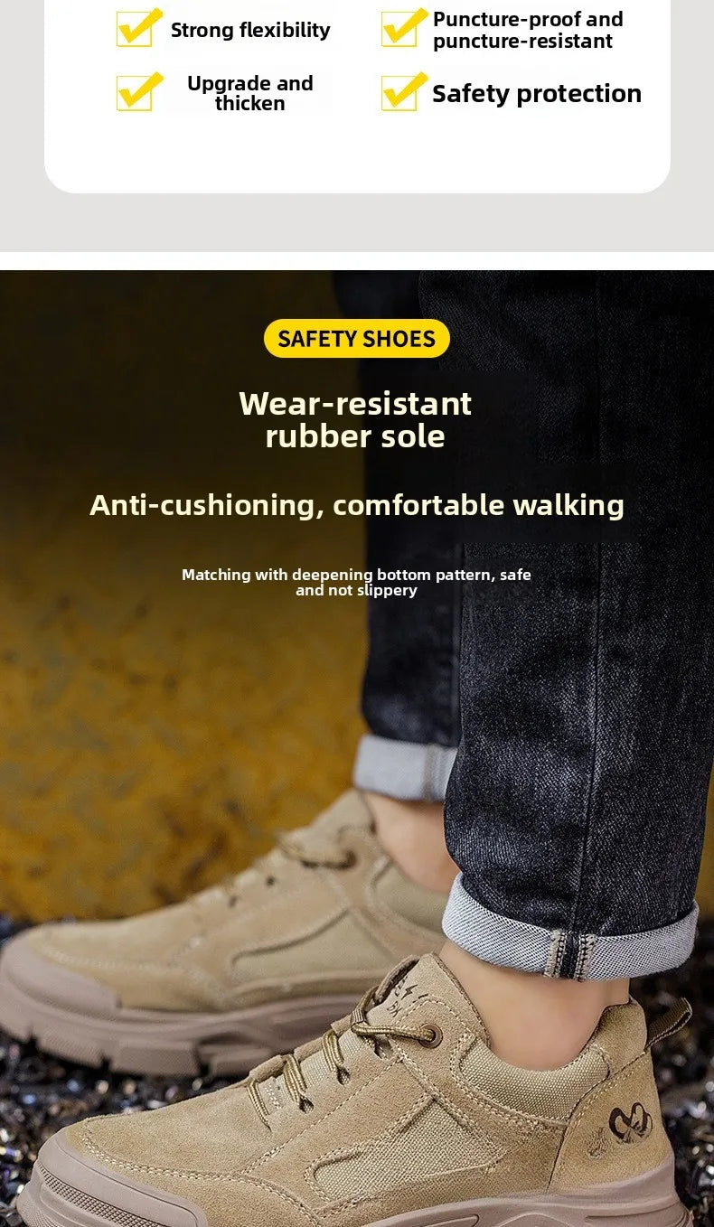 Labor Protection Shoes Men's Anti Smashing AntiPiercing Insulation Work Shoes Cowhide Solid Bottom Construction Site SafetyShoes