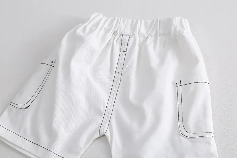 ‌New 2025 Boys Cotton Striped Shorts Set 2-Piece Summer Outfit Fashion Short Sleeve Casual Playwear Stylish Kids Clothing‌