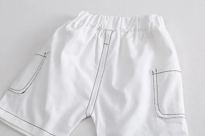 ‌New 2025 Boys Cotton Striped Shorts Set 2-Piece Summer Outfit Fashion Short Sleeve Casual Playwear Stylish Kids Clothing‌