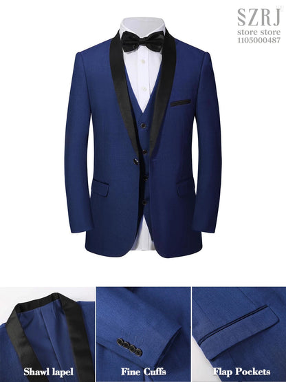 4pcs Men's Tuxedo Set:Classic Lapel Blazer,Vest,Pants&Tie High-Quality,Adjustable Waist.For Parties,Weddings, Proms. Comfy Fit.