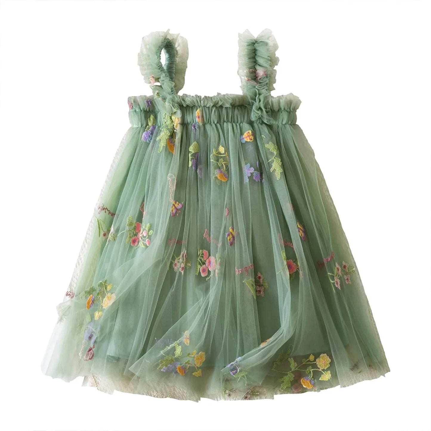 Outdoor Summer Cute Princess Dress Toddler Baby Girls Embroidery Flower Suspender Mesh Dresses Birthday Party Princess Dresses