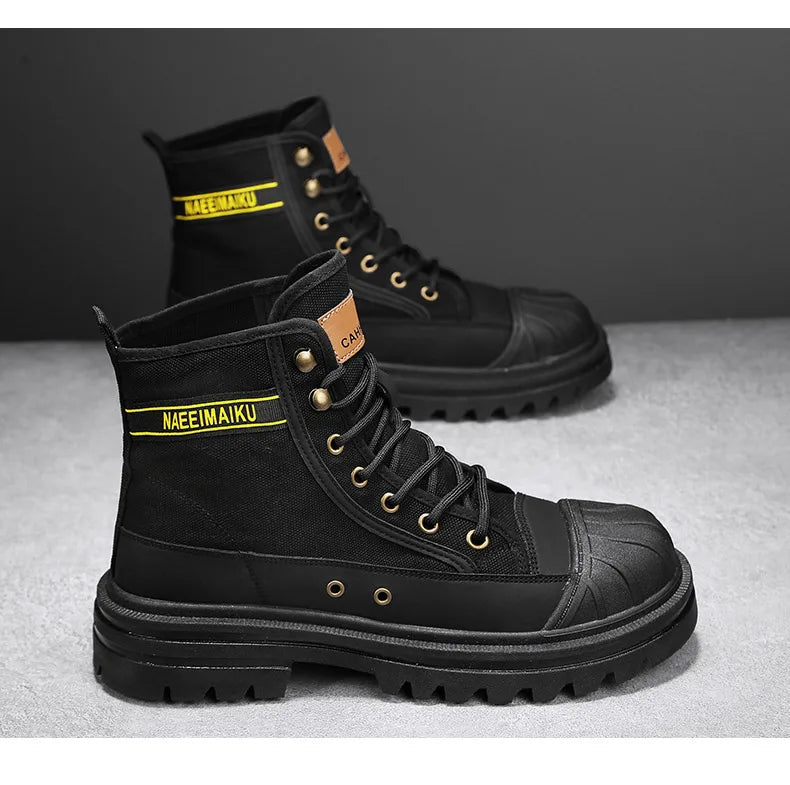 Men's boots four seasons high-top casual boots canvas boots soft-soled non-slip thick-soled outdoor boots fashion tooling boots