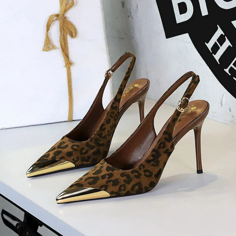 European American Style Metal Pointed High Heels Slim Heels Super High Heels Light Mouth Back Tripping And Banquet Single Shoes