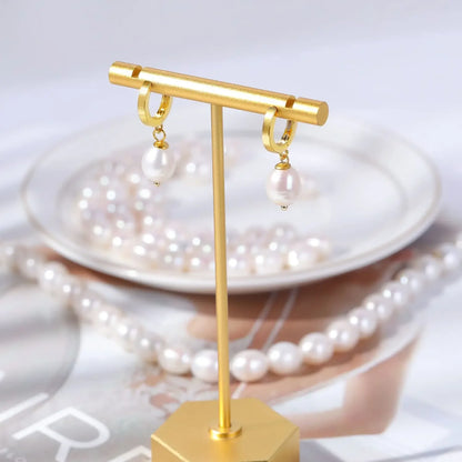 Women Pearl Dangle Earrings 14K Gold Plated Hoops Fresh Water Pearl Earring With 925 Sterling Silver Post Popular Jewelry