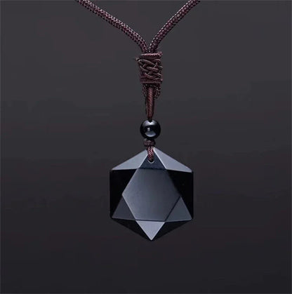 New Fashion Black Obsidian Pendant Necklace Obsidian Star Pendant Lucky Love Crystal Jewelry With Free Rope Drop shipping