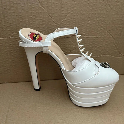 2026 Women's Round Head Sandals Thin Heels 5cm Thick Bottom Slope Heel Fish Mouth Rivet Sandal T-Platform Sandals Size34-43