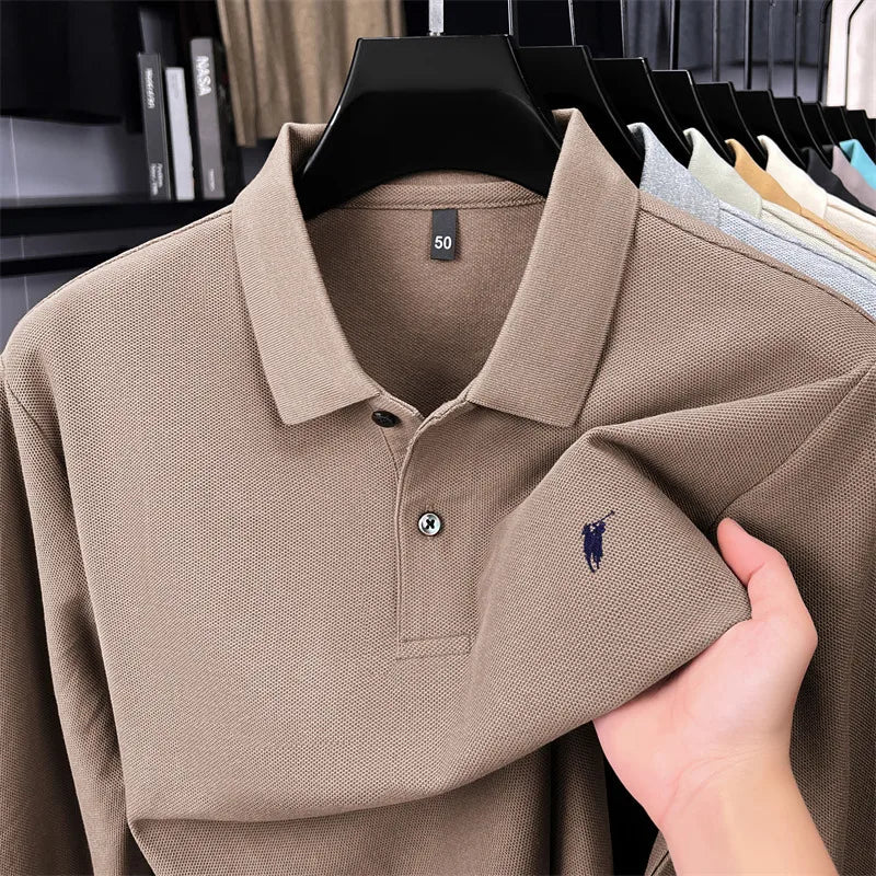 100% Pure Cotton Long Sleeved Men's Polo Shirt Hot Selling Brand Autumn Season Exquisite Pony Embroidery Breathable Top T-shirt