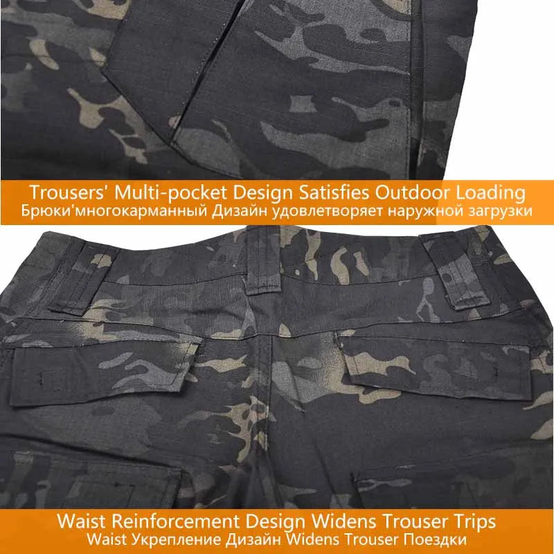 Outdoor Tactical Uniform Military Camo Hiking Training Shirts Workwear Cargo Pants+Pads Airsoft Paintball Hunting Clothes Sets