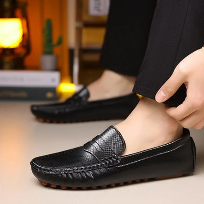 Fashion Men Leather Casual Shoes Soft Lightweight Breathable Slip-on Mens Driving Shoes Comfortable Loafers Moccasins