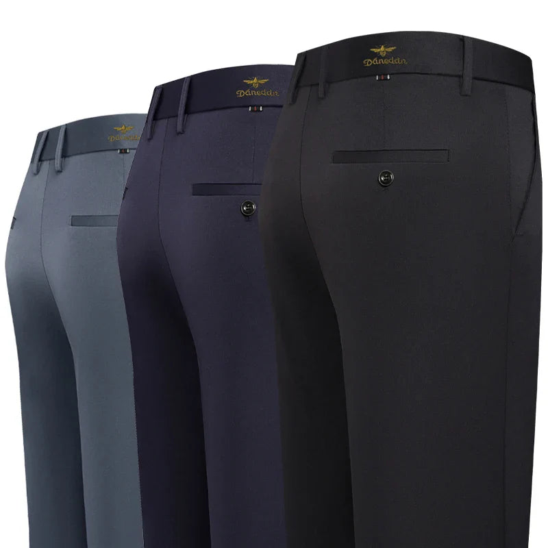 Mens Embroidery Trousers Casual Business Suit Pants Stretch Golf Dress Pants Men 4-Way Elastic Classic Black Trousers