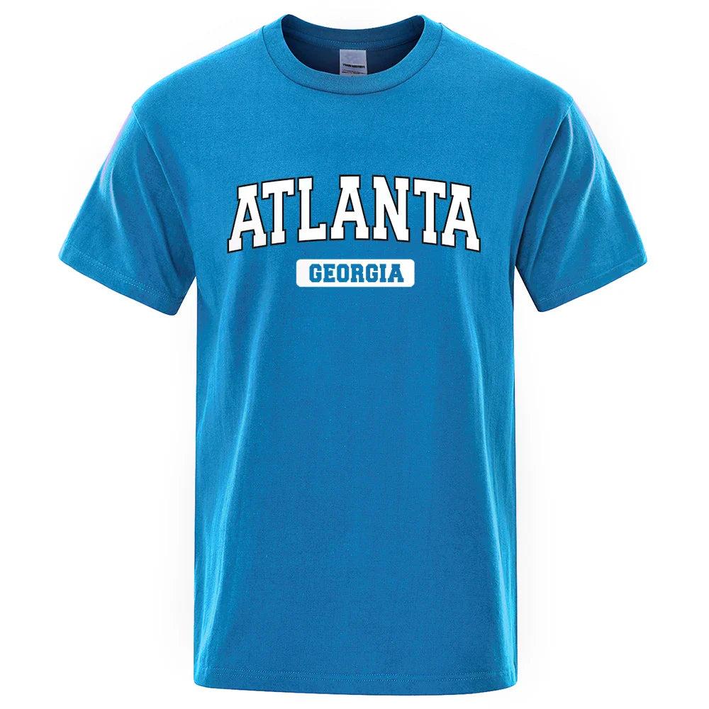 Atlanta Georgia Usa City Letter Tops Men Summer Oversize T-Shirts Cotton Loose T Shirts Fashion Breathable Male Short Sleeves