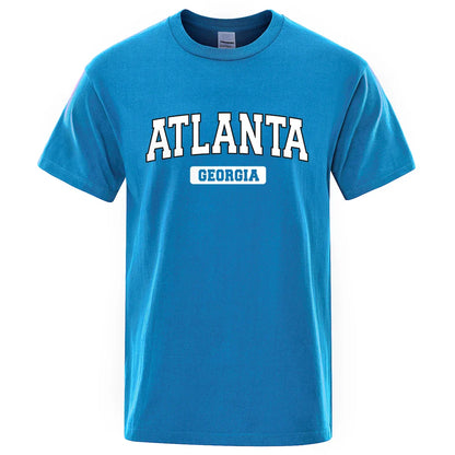 Atlanta Georgia Usa City Letter Tops Men Summer Oversize T-Shirts Cotton Loose T Shirts Fashion Breathable Male Short Sleeves