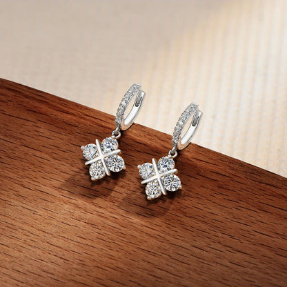 4mm All DVVS1 Moissanite Earrings Cross Square Design ForWomen s925 Sterling Silver Party Fashion Jewelry Drop Shipping