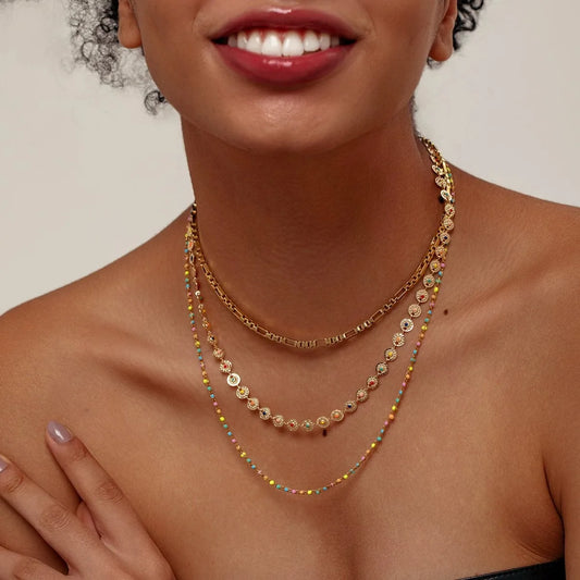 3 Layered 18K Gold Plated Necklaces for Women Trendy Enamel Jewelry for Daily Chain Stackable Necklaces Jewelry Girls Birthday