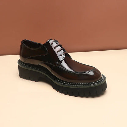 Spring and Autumn New Men's Business Casual Shoes Genuine Leather Thick Soled Round Toe British Formal Derby Shoes