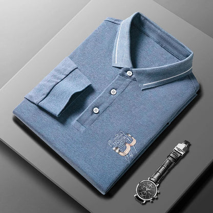 100Cotton High-End Quality Men's Polo Shirt Exquisite Horse Embroid Long Sleeve Fashion Lapel T-Shirt Business Trend Menswear