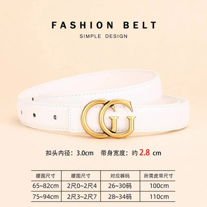 Women's leather belt with smooth buckle; simple and fashionable business belt for men; versatile belt for trousers