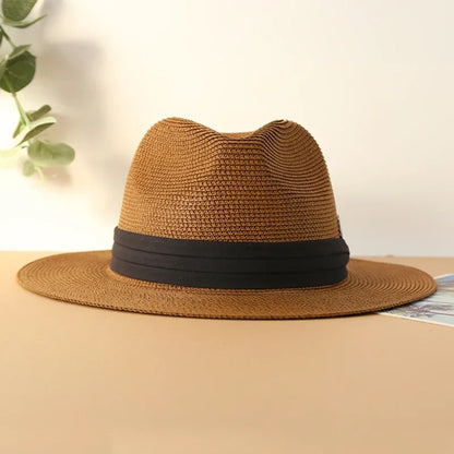 Big Size XL 63cm Travel Panama Jazz Straw Hat Summer Sun Hats for Women Men Wedding  Wide Brim Fedora Straw Beach Hat UV UPF 50+