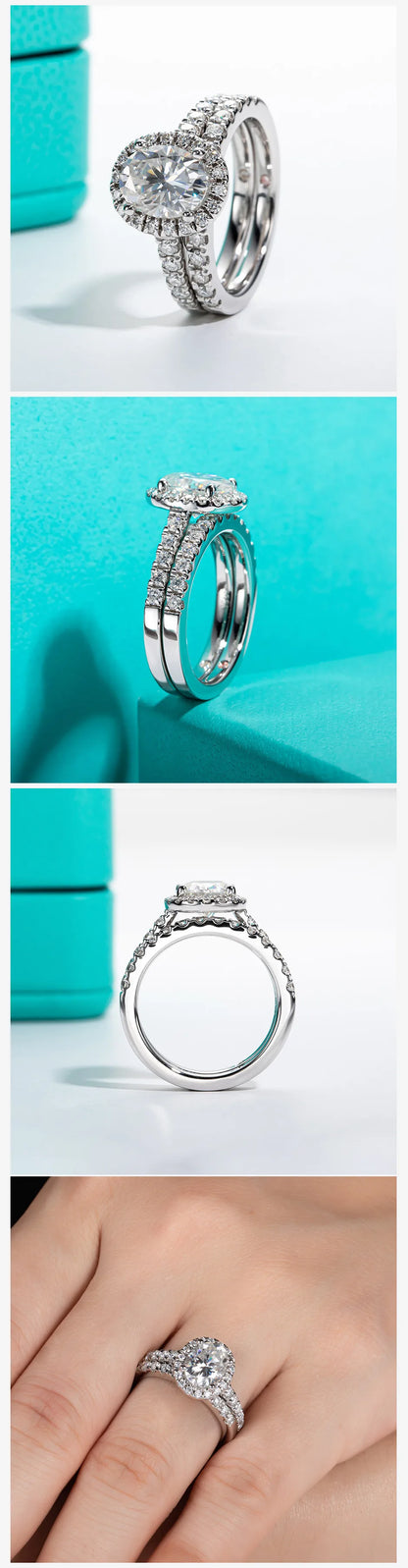 2ct (Total 2.648ct) Oval Cut D Color Moissanite Bridal Ring Set Wedding Band Silver Rings With Cer Jewelry Wholesale