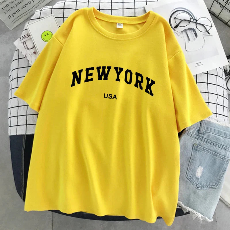 New York Usa City Letter Graphic Tshirt Women Cotton Sport Tops Summer Fashion Tee Shirt Street Casual Oversized Short Sleeve