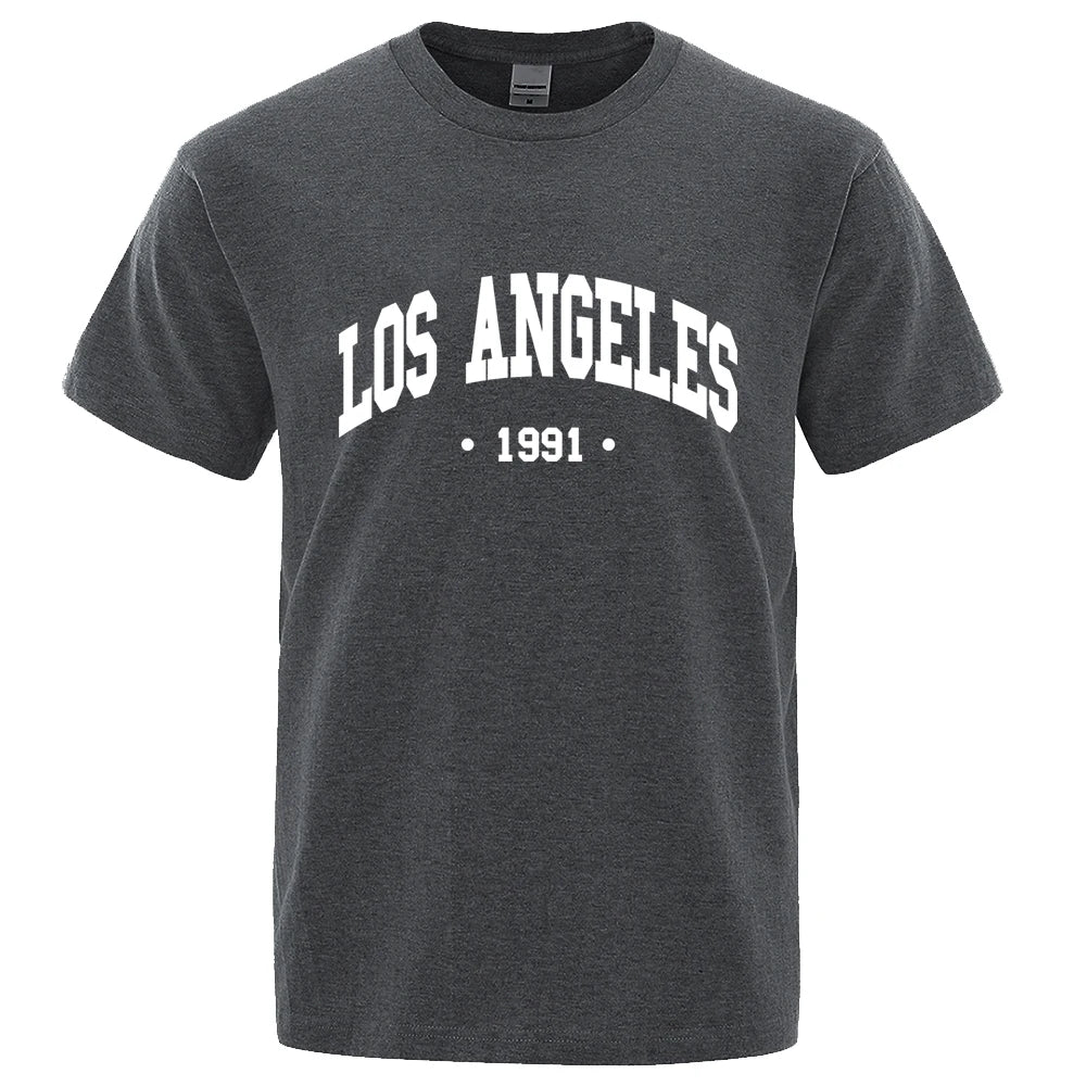 Los Angels 1991 Usa City Letter Printing Clothes Men Oversize Breathable T Shirt Summer Sweat Casual T-Shirt Cotton Tee Shirt