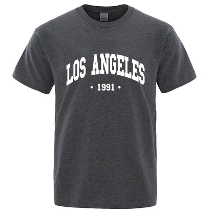 Los Angels 1991 Usa City Letter Printing Clothes Men Oversize Breathable T Shirt Summer Sweat Casual T-Shirt Cotton Tee Shirt