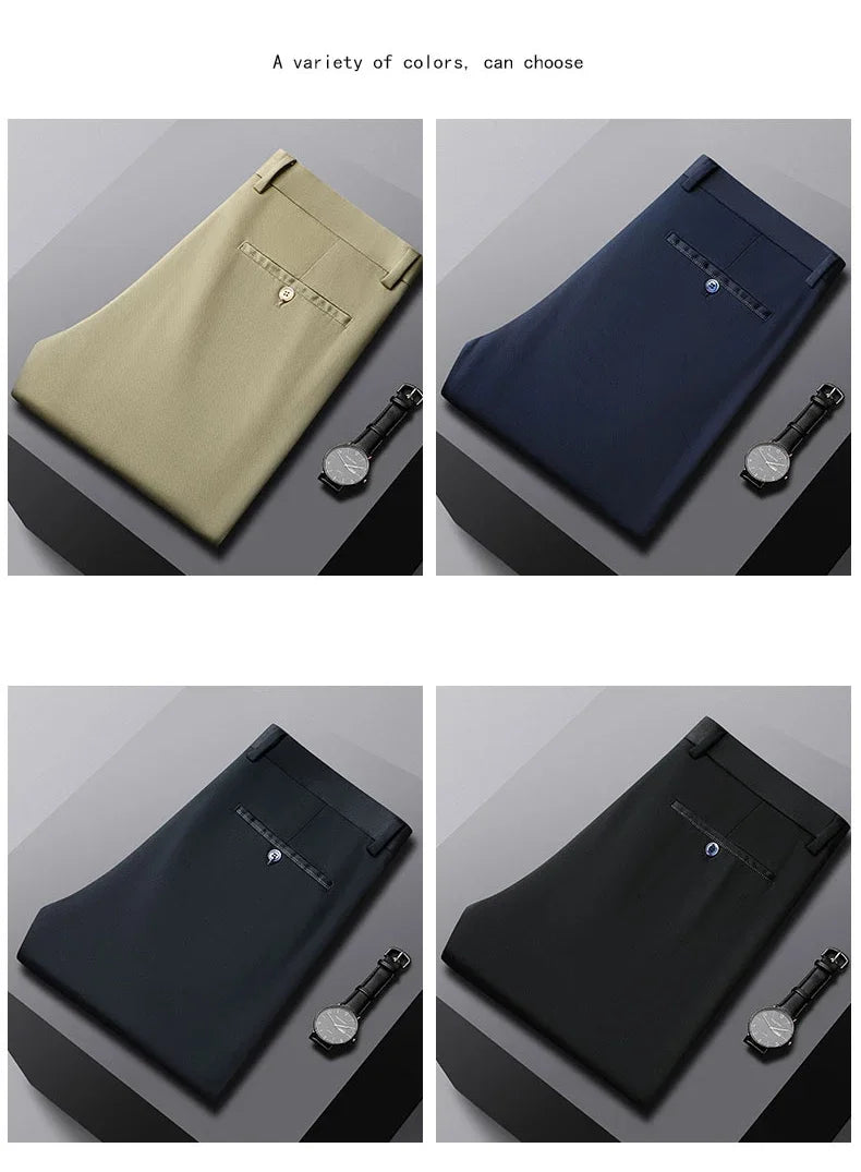 Fiber Men's Casual Pants Anti-wrinkle Comfortable Baggy Straight Business Formal Trousers Male Brand Clothing
