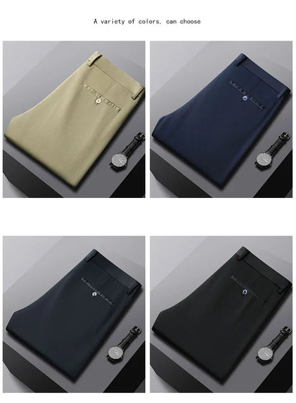 Fiber Men's Casual Pants Anti-wrinkle Comfortable Baggy Straight Business Formal Trousers Male Brand Clothing