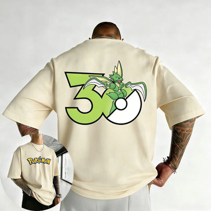 30th Anniversary Scyther Printed T-shirt Summer Men's and Women's Trendy Large Loose Casual Y2K Short Sleeve Top