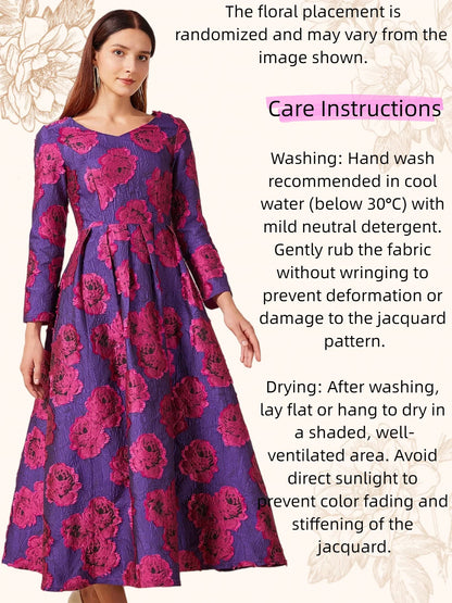 Luxury Long Jacquard Dress for Women Maxi Autumn Winter Party Dress Boho Floral Fashion Evening Clothing Vintage Robe