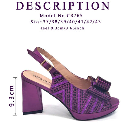Black Color Elegant High Heels Nigeria Popular Design African Ladies Shoes And Bag Set for Wedding Party