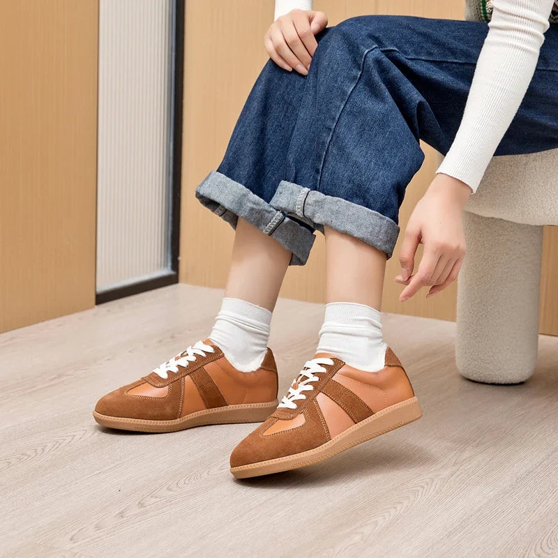 Women's Sneakers 2026 New Genuine Leather Ladies Moral Training Shoes Casual Spring Flat Shoes Women