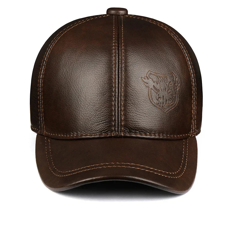 Warm Hat Man 2024 Winter Genuine Leather Baseball Caps Male Casual Cowhide Belt Ear Protect Sport Hockey Hunt Flight Casquette