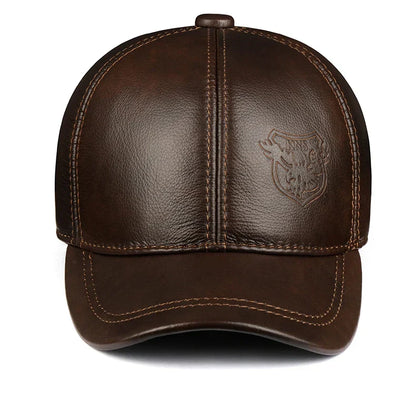 Warm Hat Man 2024 Winter Genuine Leather Baseball Caps Male Casual Cowhide Belt Ear Protect Sport Hockey Hunt Flight Casquette