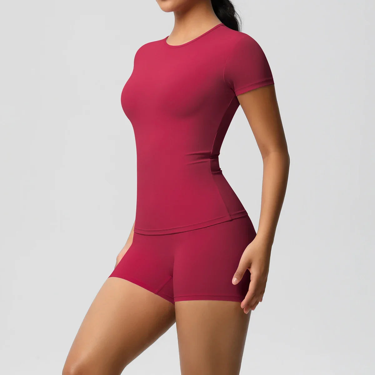 2PC Quick-Drying Gym Leggings Set Summer Short Sleeve Breathable Stretchy GYM Yoga Slim Fitness Active Top Women's cycling short