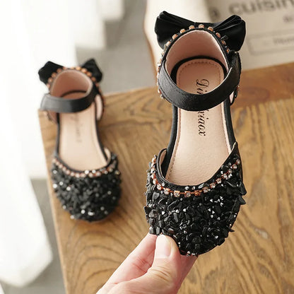Summer Kids Shoes for Girl Sandals Fashion Sequins Cute Bow Little Girl Shoes Flat Heels Princess Shoes  SM004