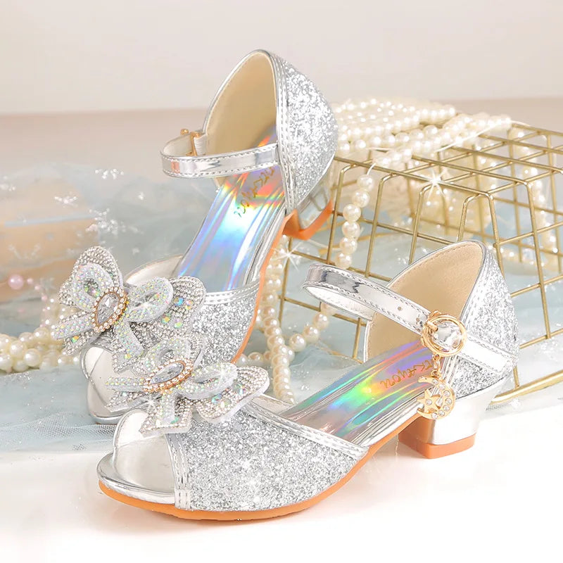 2026 Girls' Princess Sandals Children's Shoes Frozen Elsa Children's Shoes Girls Fashion Baby Pink Blue High Heel Shoes Size