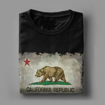 California Republic Bear Flag T-Shirts for Men Creative Cotton Tee Shirt Round Neck Short Sleeve T Shirts 4XL 5XL 6XL Clothing