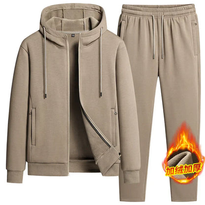 Men's Hooded Sweatshirts+ Pants Suits Male Warm Winter Fleece Sportwear Zipper Coat Warm Sports Sets Thick Hoodies Tracksuit