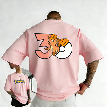 30th Anniversary Vulpix Printed T-shirt Summer New Men's and Women's Loose Casual Hip Hop Trendy Short Sleeve Top