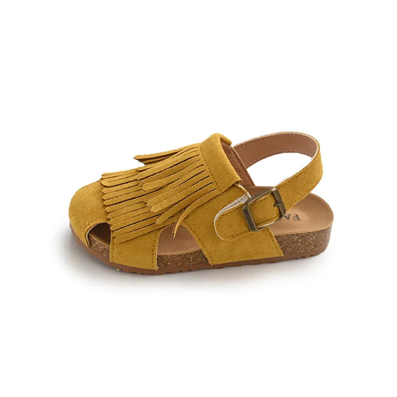 2025 Summer New Girls' Sandals Korean Style Tassel Princess Shoes Frosted Leather Hollow Sandals Comfortable 23-31