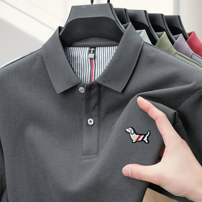 100% pure cotton men's classic dog polo shirt, business casual, sweat absorbing, breathable, daily use, short sleeved T-shirt