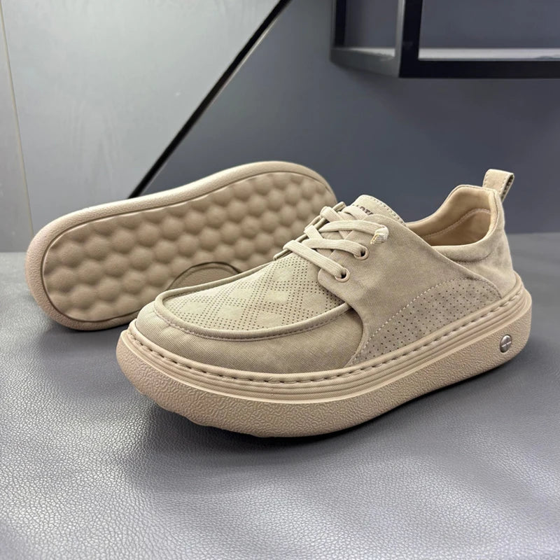 Lightweight Thick Bottom Casual Shoes Easy to Wear Slip on Lazy Person Cowhide Leather Shoes Breathable Rubber Sole