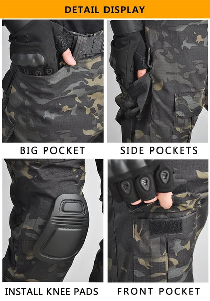 Camouflage Hunting Tactical Pants Training Wear-resistant Hiking Pants Hunting Outdoors Camping Cargo Pant with Knee Pads New